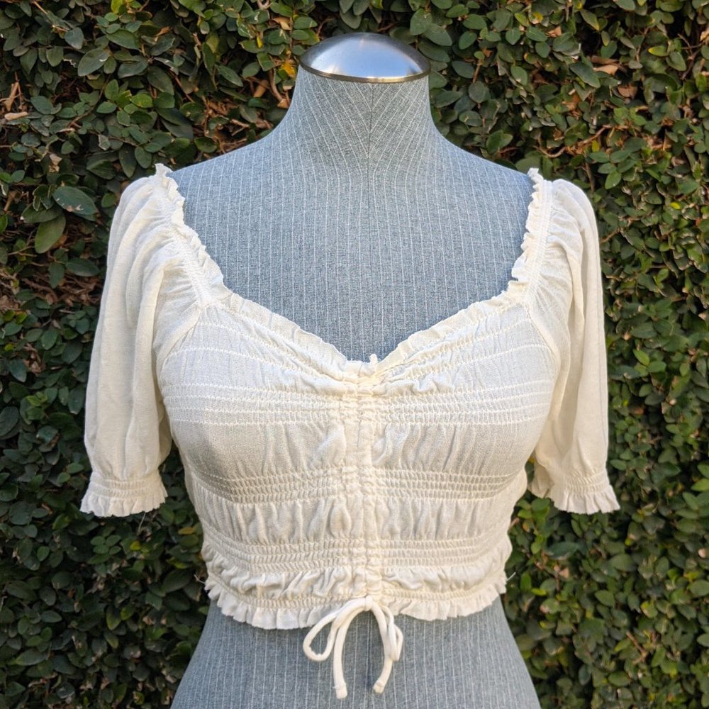 Urban Outfitters Shay Ruched Crop Top, Cream